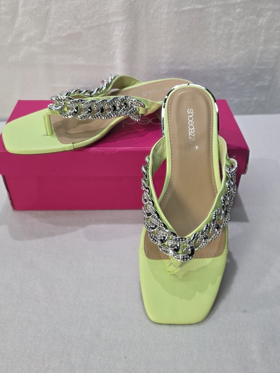 Shoe Dazzle Shoes - Shoe Dazzle Neon Lime Jeweled Chain Thong Mules - Women's